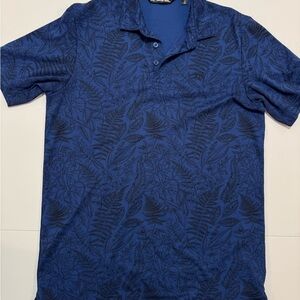 Travis Mathew Navy Blue Leaf-Print Polo